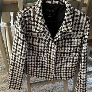 Rachel Zoe Black and White Tweed Cropped Blazer